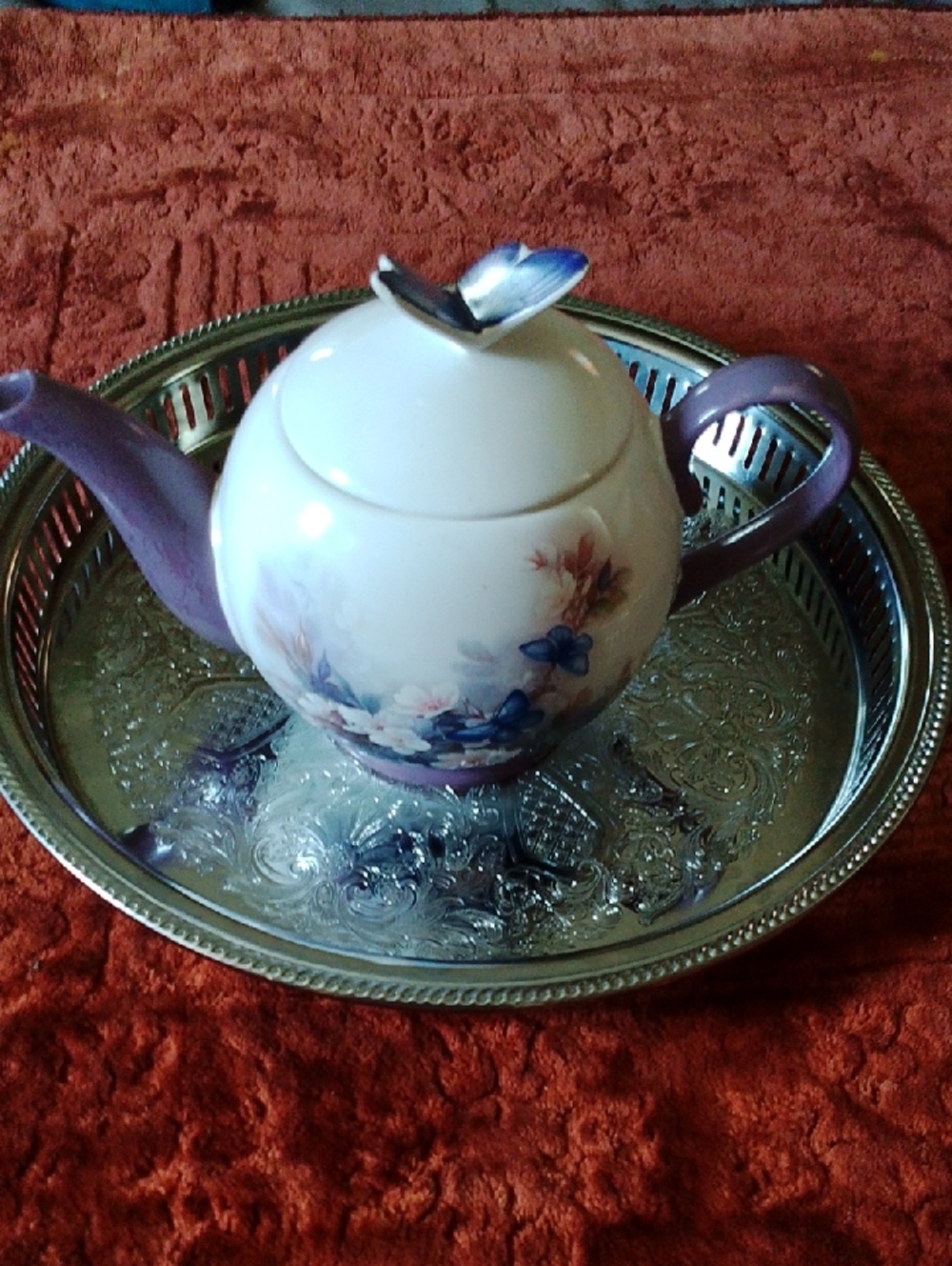Lena Liu Blossoms Floral Butterflies Porcelain Teapot Teleflora Gift